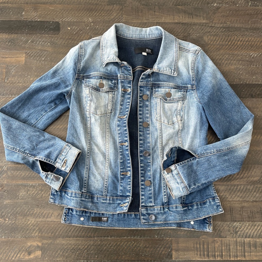 Kut From the Kloth Jean Terry Jacket Womens Sz S Blue Faded Distressed